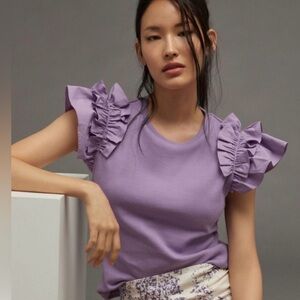Anthropologie Lavender Knit Ruffle Top